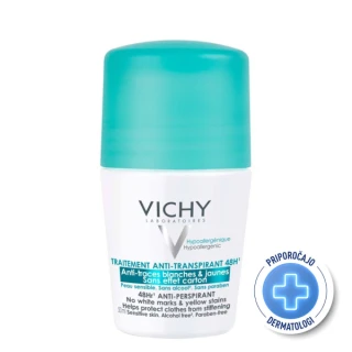 Vichy deodorant roll on brez belih sledi in rumenih madežev, 48 ur, 50 ml