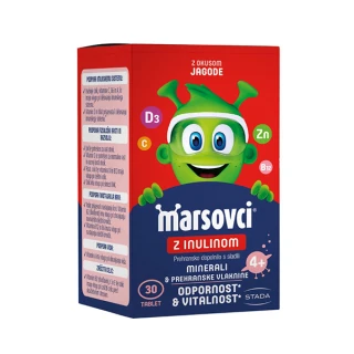Marsovci, žvečljive tablete z inulinom, okus jagoda, 30 tablet