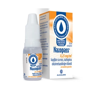Nazopass 0,25 mg/ml, kapljice za nos, raztopina 10 ml