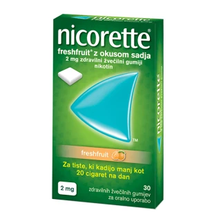 Nicorette Freshfruit z okusom sadja 2 mg, 30 zdravilnih žvečilnih gumijev